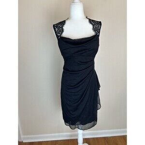 Whimsigoth Dress Womens Size 6 S Ruched Wrap Black Lace Goth Mini Dark Fairy